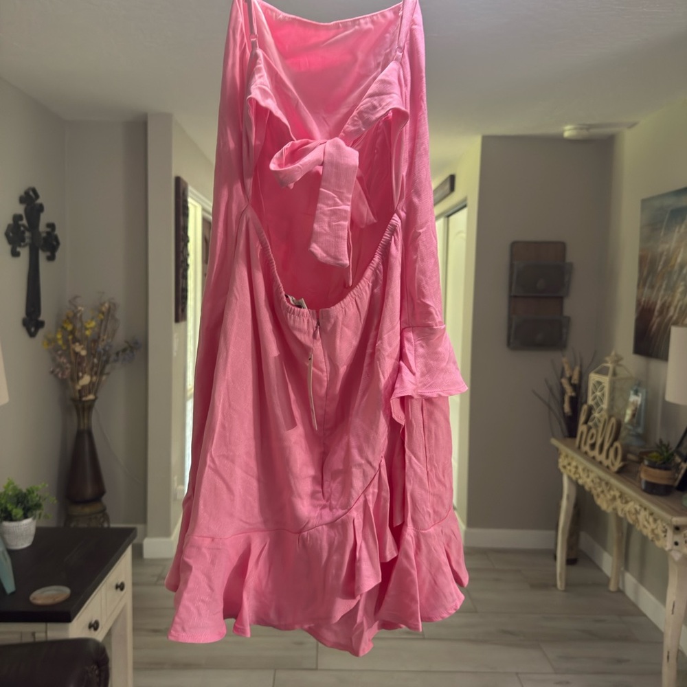 NWT Francesca's large Pink asymmetrical tie back Dress - Picture 4 of 6